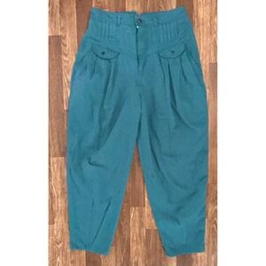 In-Force High Waist Pleated Tapered Pants Unique‎ Pockets Teal Green Size 13/14